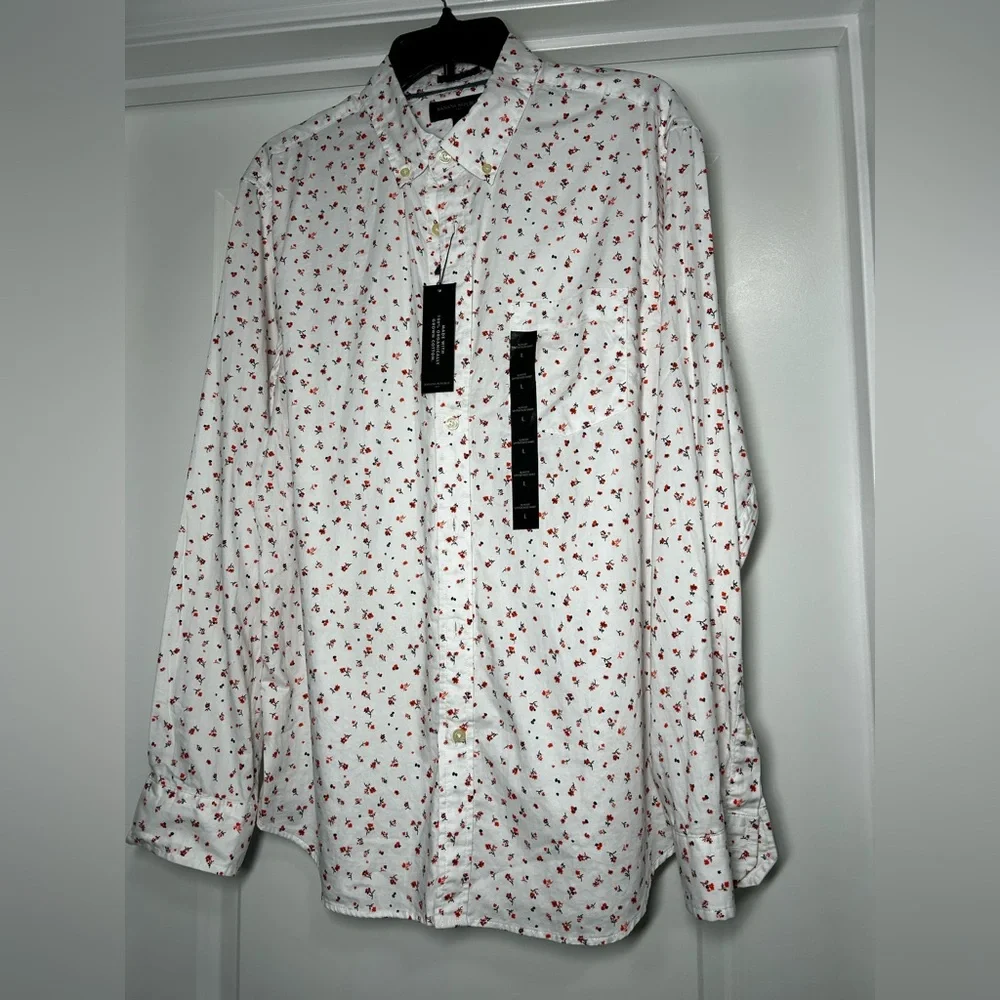 Banana Republic‎ White Shirt with Orange and Black Floral Design